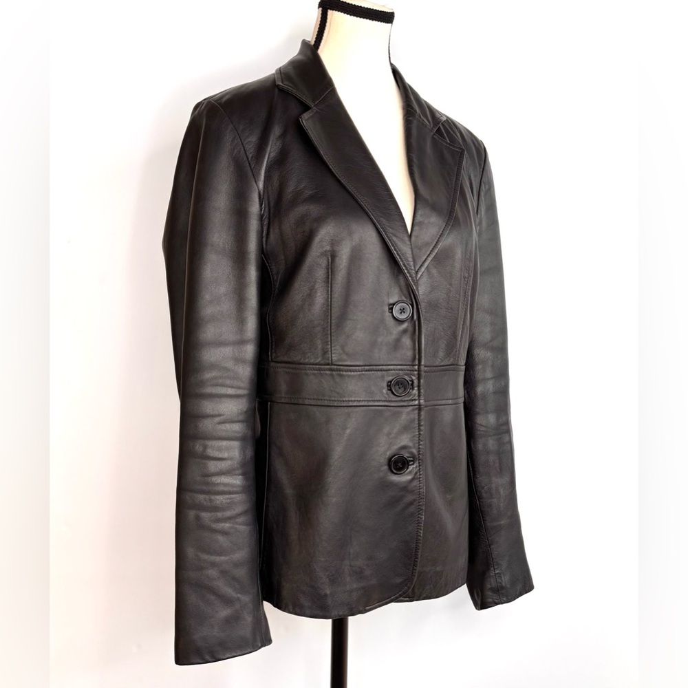 Vintage Black Leather Covington Blazer Jacket Paisley Lining Size 6-8